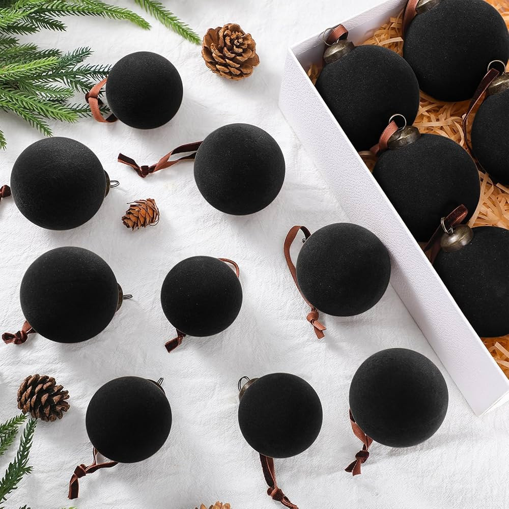18 Pcs Christmas Velvet Christmas Balls Bulk Flocked Xmas Tree Ball Ornaments Plastic Velvet Chri... | Amazon (US)