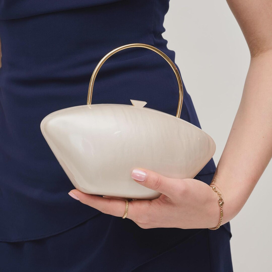 Ivory White Top Handle Evening Bag Clutch | Etsy (Global)
