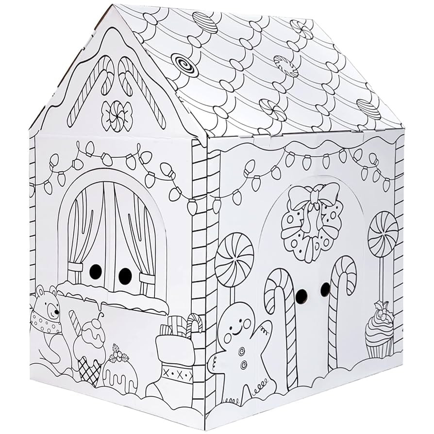 kockuu Color Your Own Cardboard Gingerbread House, Large Christmas Cardboard Playhouse for Kids T... | Amazon (US)