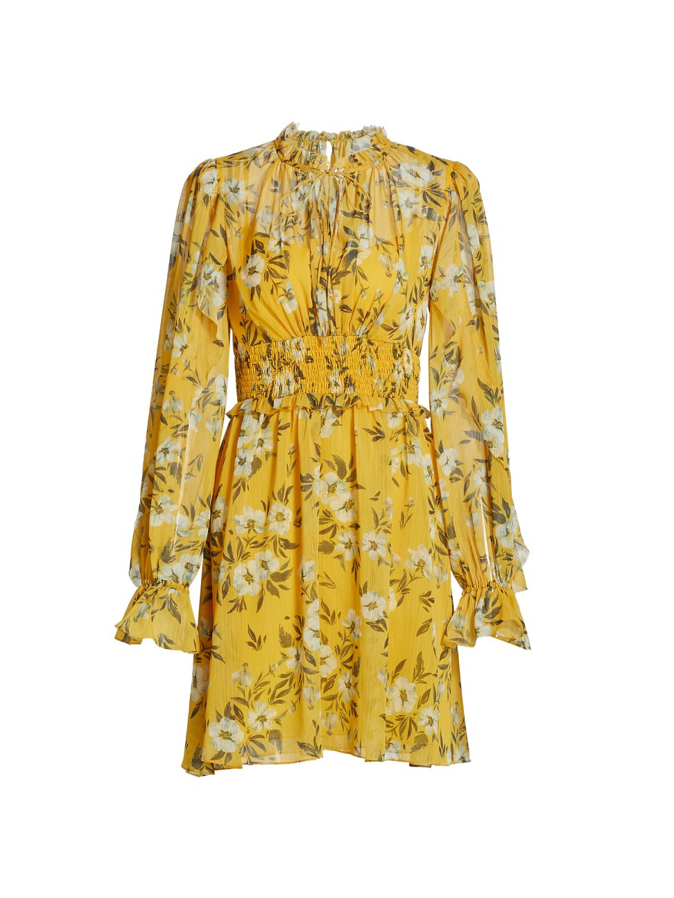 ML Monique Lhuillier Crinkle Chiffon Tie-Neck Dress | Saks Fifth Avenue