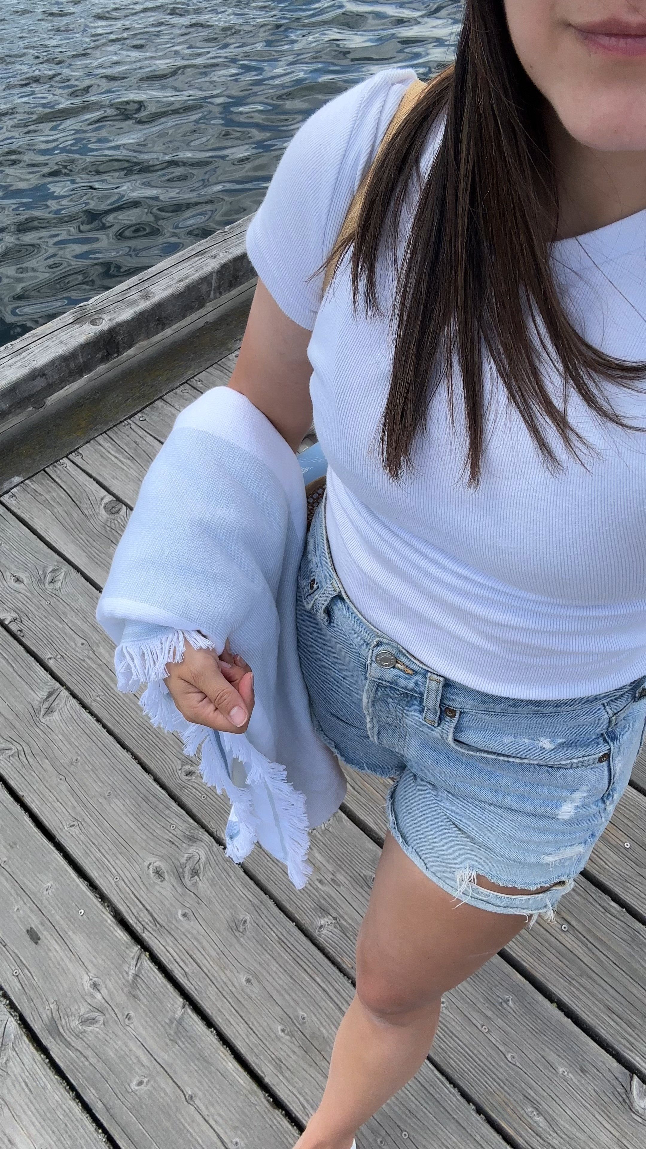 Easy beach outfit, summer outfit. A fitted white t-shirt with the absolute BEST denim shorts! 

 #LTKsummer #LTKjeans #LTKstyletip