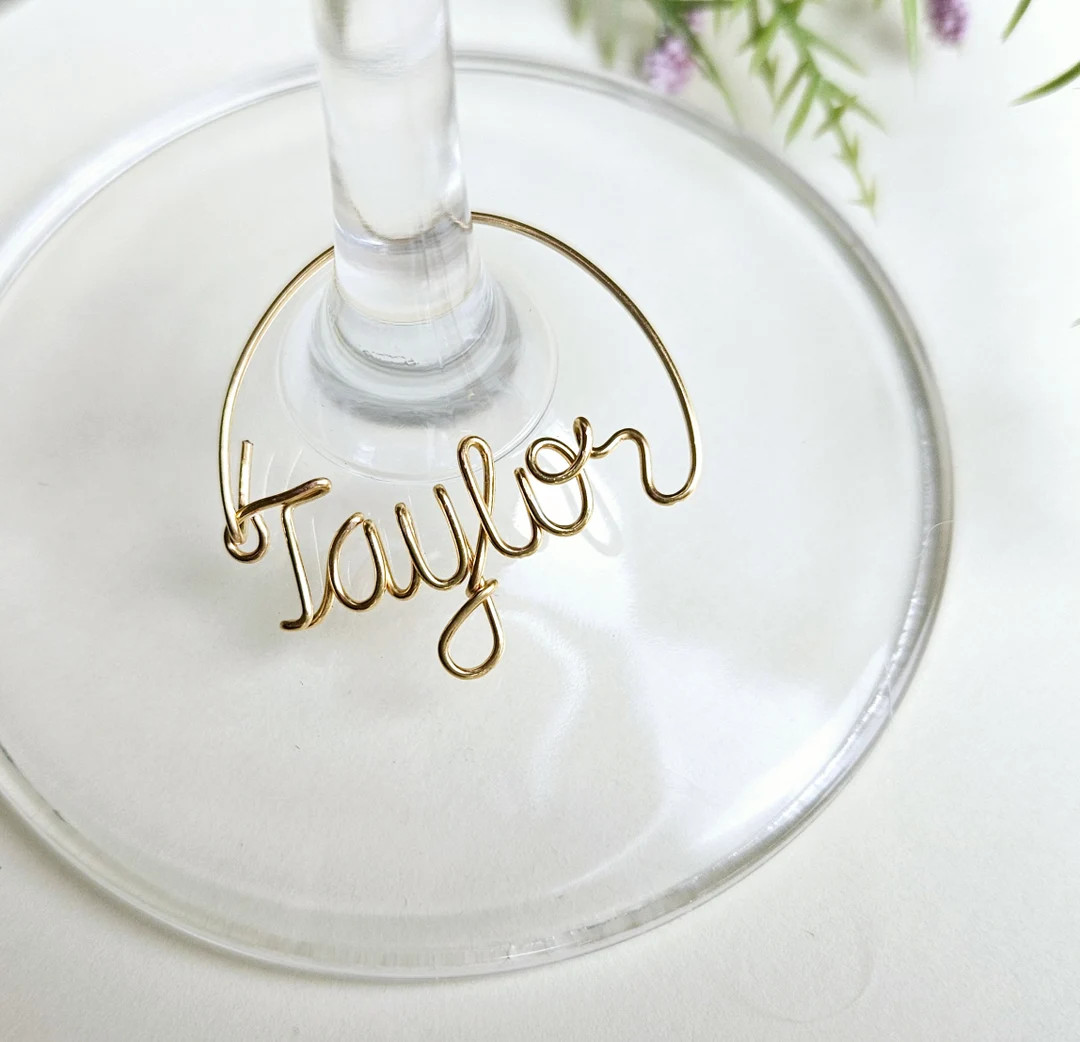 Wine Glass Charms, Bridal Shower Favors, Gold Silver Copper, Custom Name - Etsy | Etsy (US)