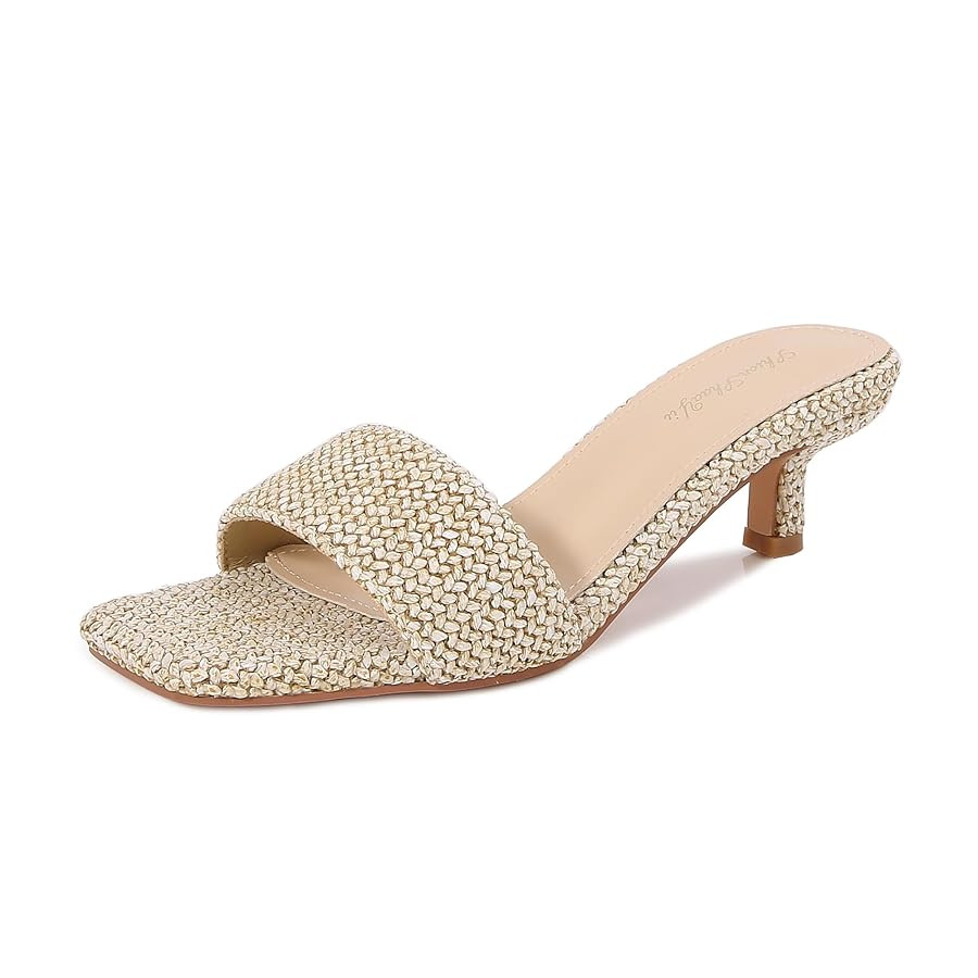 Women's Kitten Heels Sandals Heeled Slides Square Open Toe One Band Slip-On Heeled Mules Low Heel... | Amazon (US)