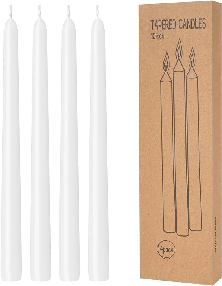 4 Pack White Taper Candles - Taper Candles 10 Inch Dripless, Smokeless & Unscented - 8 Hours Long... | Amazon (US)