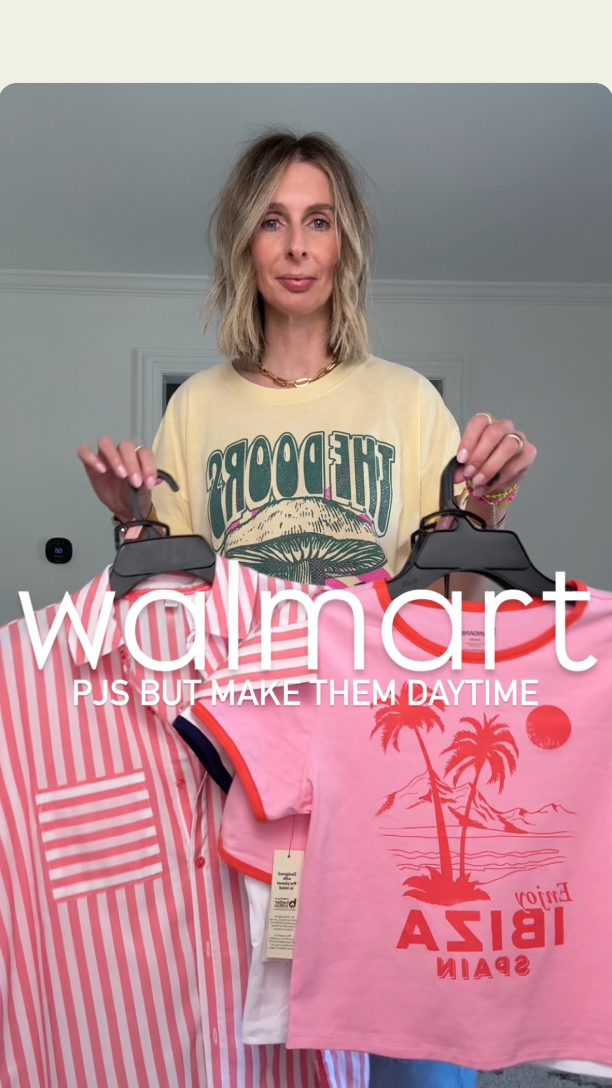 spotted these cute pjs at walmart. the tees  can totally be worn in the day time!

the shorts are itsy bitsy but pls, you go ahead! 👌 

wearing small in the striped set, medium in the other two. 