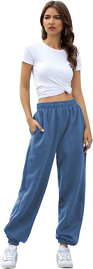 Women's Pants Loose Jogger Sweatpants Waist Pants Lounge Sweat Pants-Premium Soft Stretch Pockets... | Amazon (US)