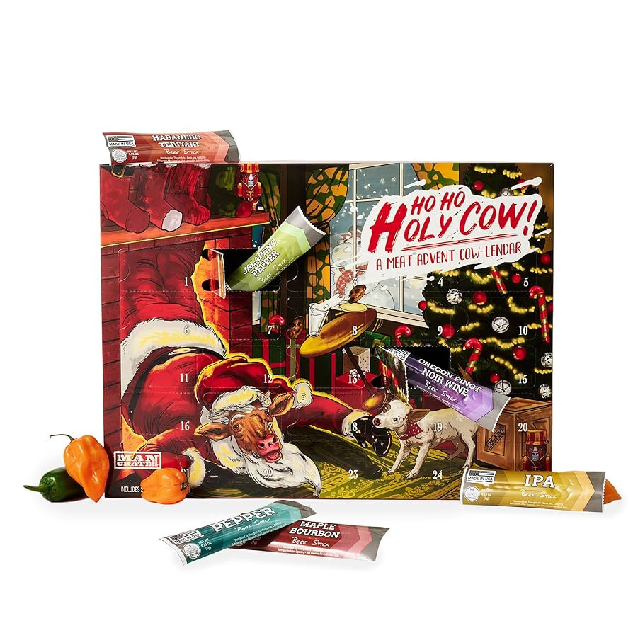 Man Crates Jerky Advent Calendar 2025 Featuring "Ho-Ho-Holy Cow" Artwork – Includes 25 Deliciou... | Amazon (US)