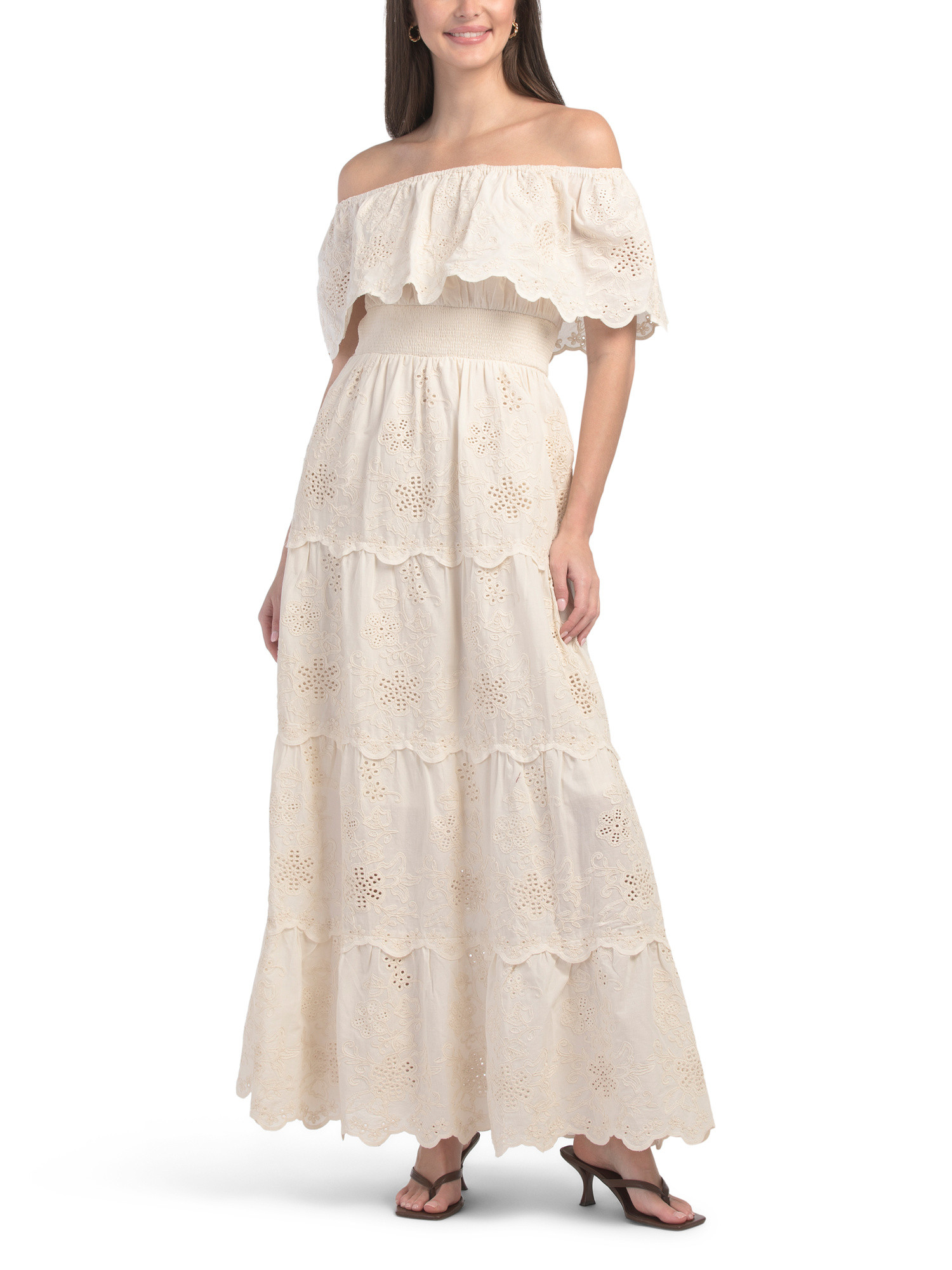 Off The Shoulder Embroidered Eyelet Maxi Dress | TJ Maxx