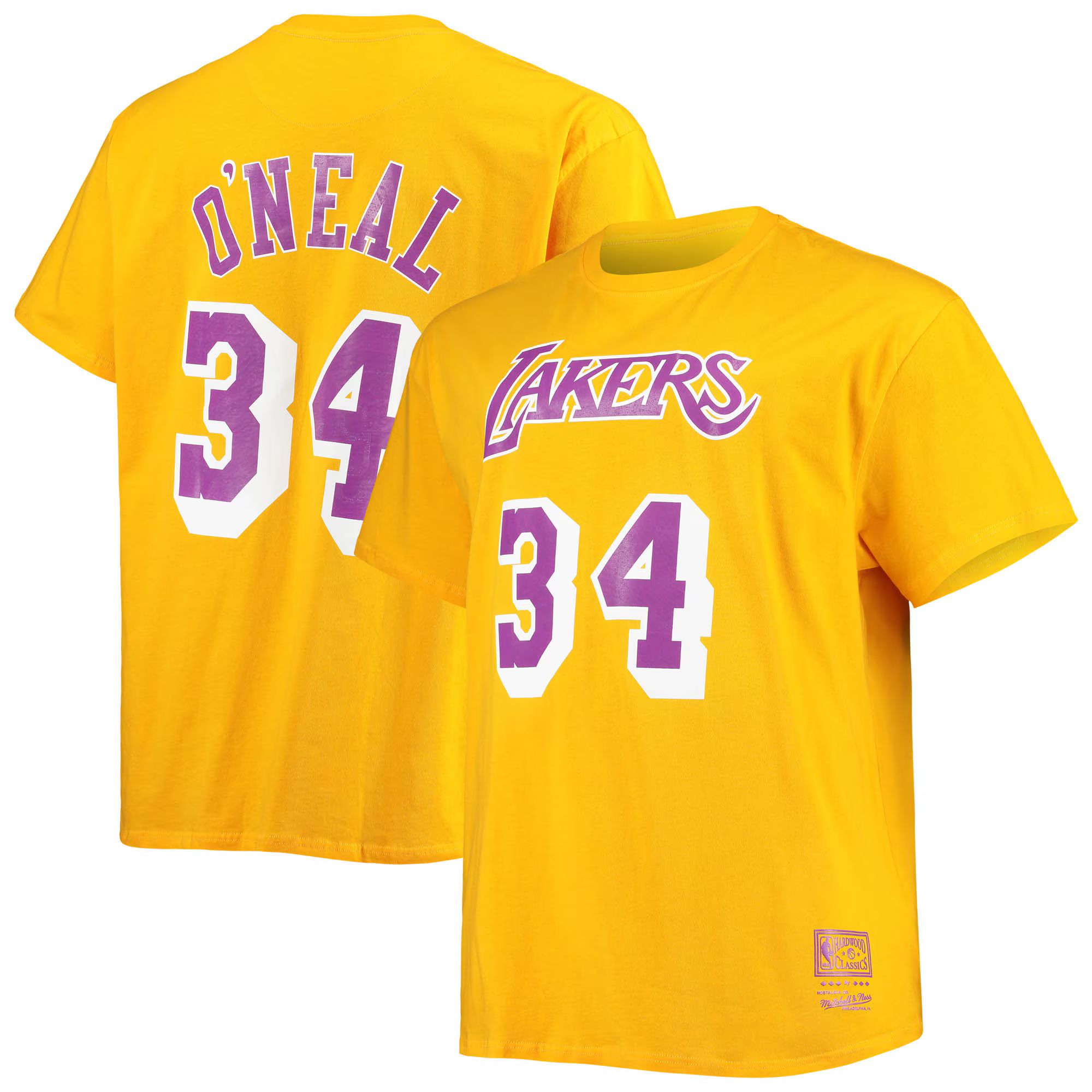 Men's Los Angeles Lakers Shaquille O'Neal Mitchell & Ness Gold Big & Tall Hardwood Classics Name ... | NBA Shop