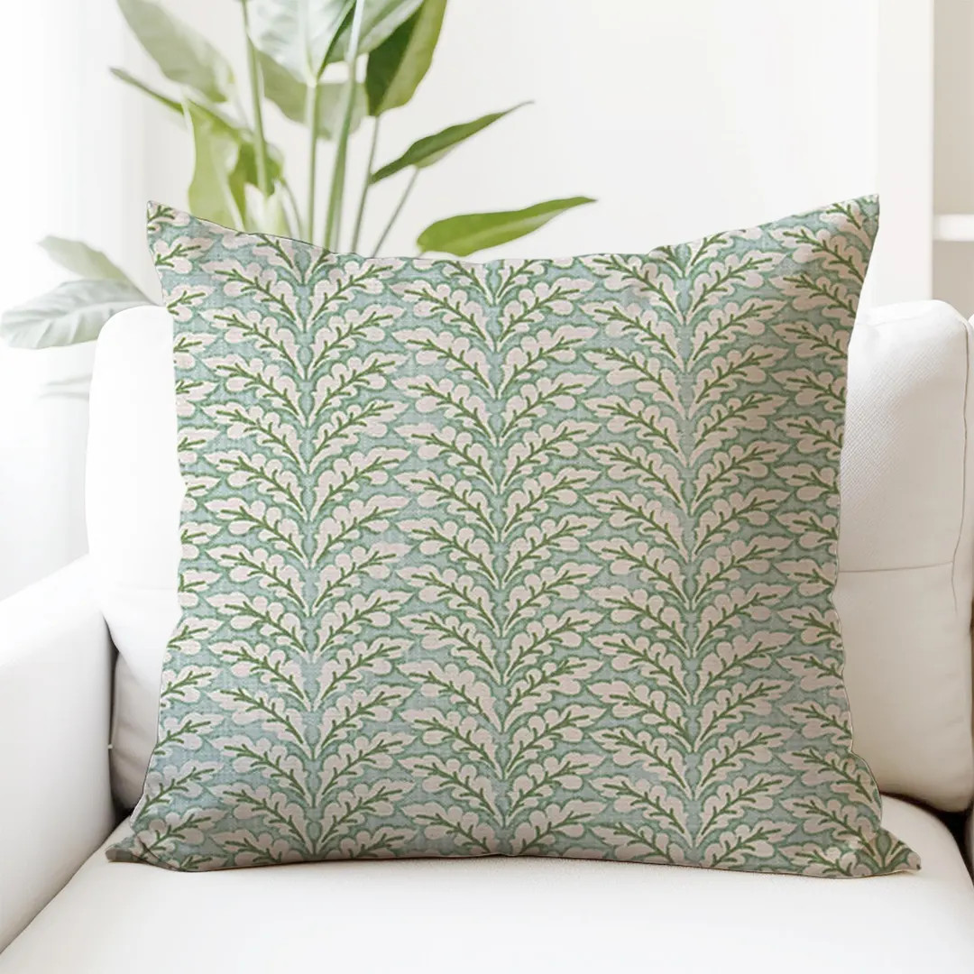 Green and Blue Leaf Throw Pillow Cover - Geometric, Floral, Block Print, Leaf Botanical, 18x18, 2... | Etsy (US)