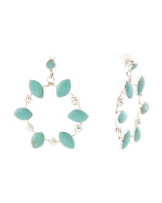 Made In Mexico Sterling Silver Turquoise Front Hoop Earrings | TJ Maxx