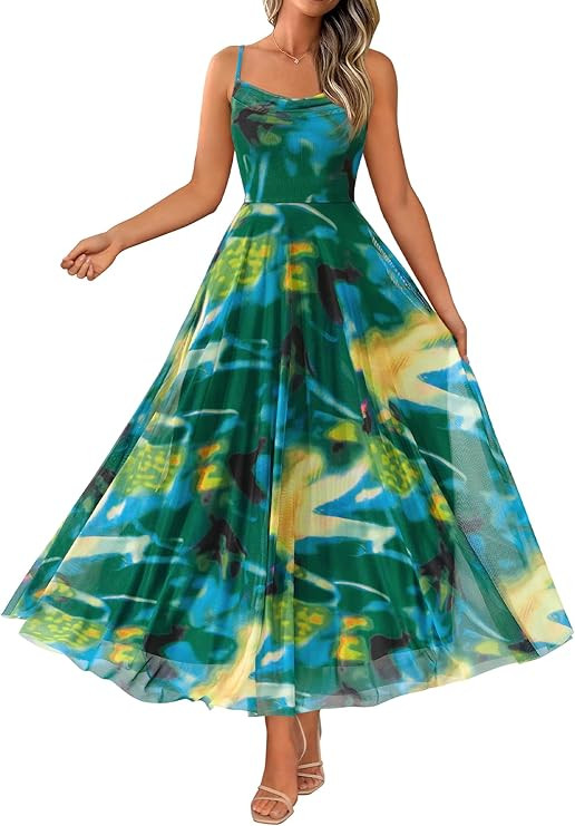 BTFBM Women Summer Floral Maxi Dresses Elegant Spaghetti Strap Dress Printed Party Dress Beach Lo... | Amazon (US)