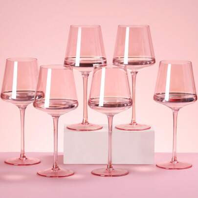 Pink Wine Glasses Set Of 6-16 Oz, Pink Goblets, Unfading Color, Hand-Blown, Pink Wine Glasses - Pink Birthday Decorations, Wine Gifts For Women | SHEIN