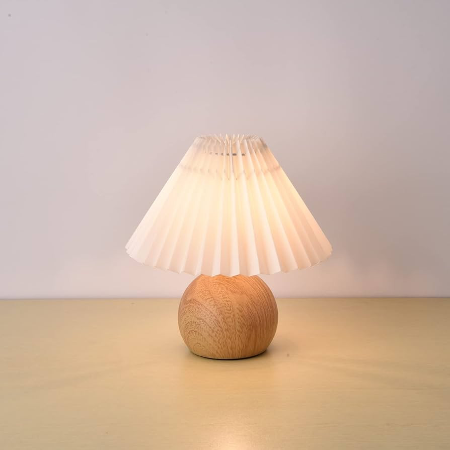 KUNJOULAM Small Pleated Table Lamp, Modern Bedside Nightstand Lamp with Beige Lampshade, Metal Ba... | Amazon (US)
