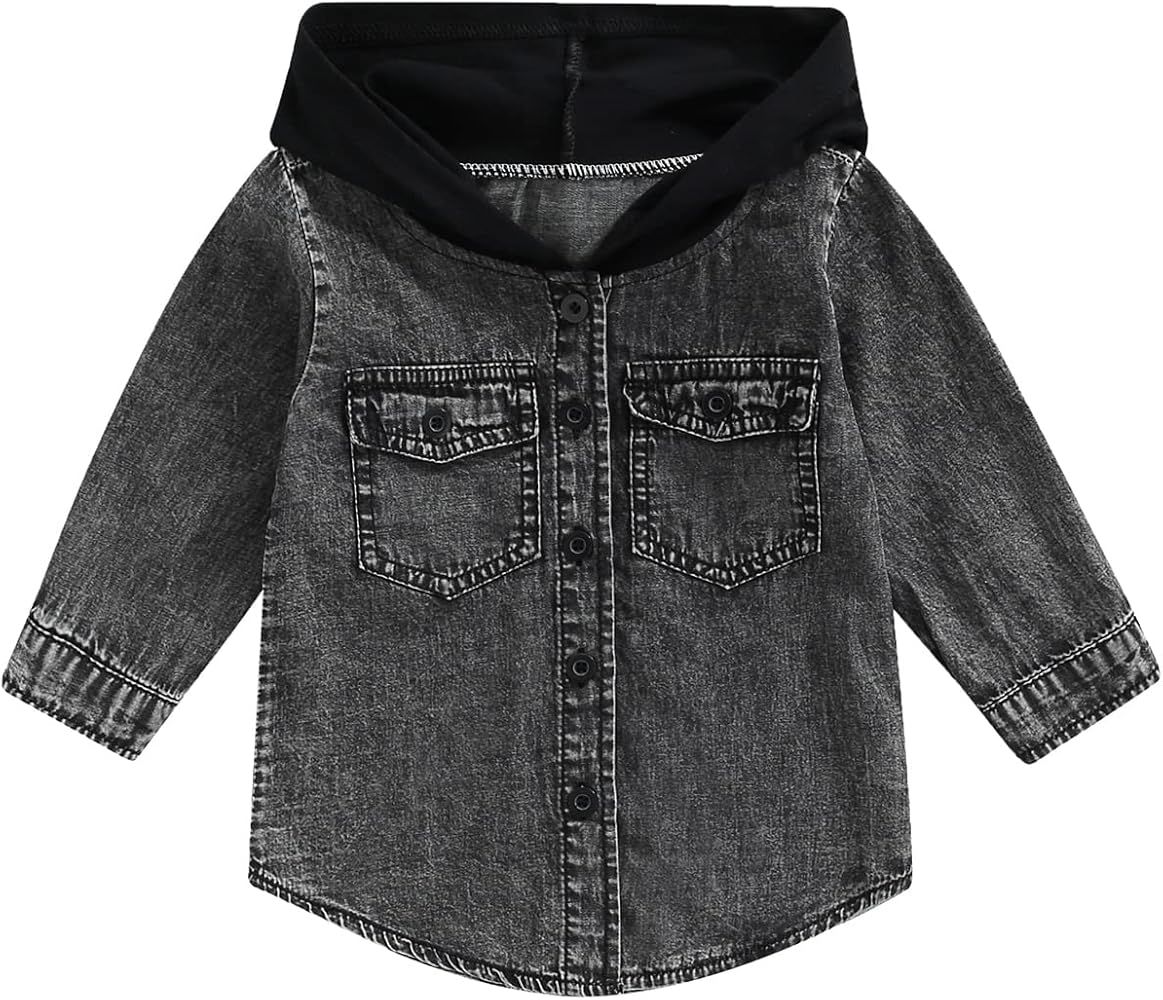 AEEMCEM Toddler Baby Boys Hooded Denim Jackets Long Sleeve Button Down Hoodie Jeans Jacket Coat T... | Amazon (US)