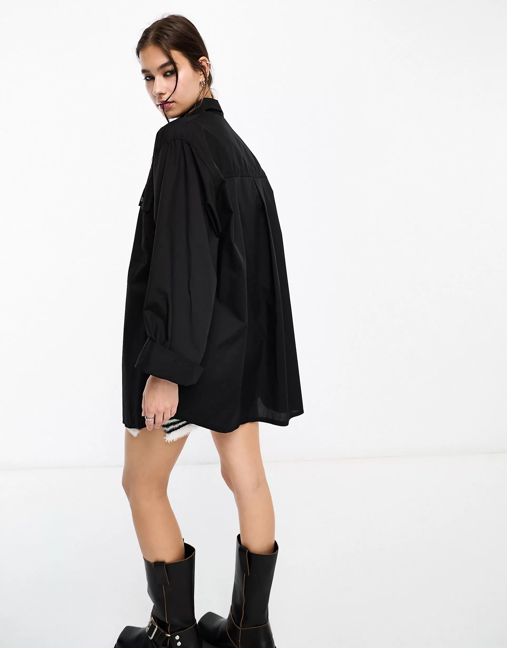 ASOS DESIGN oversized shirt with wide cuff detail in black | ASOS (Global)