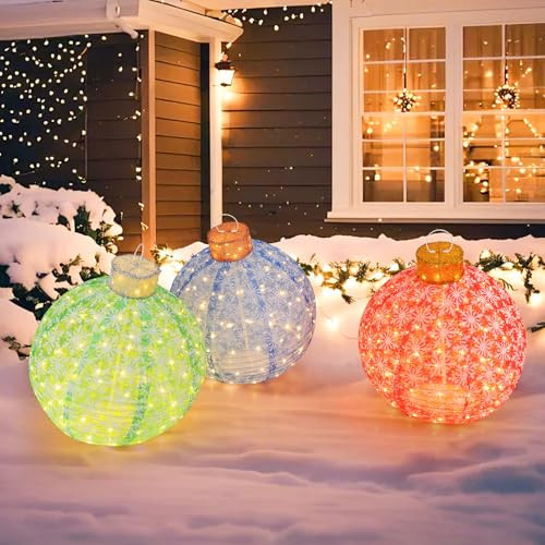 Tangkula 3 Pieces Christmas Lighted Pop up Ornaments, Outdoor Xmas Light-up Hanging Lanterns with Warm White LED Lights, Indoor/Outdoor Pre-lit 3 Colors Lanterns Decoration for Yard Garden Porch | Amazon (US)