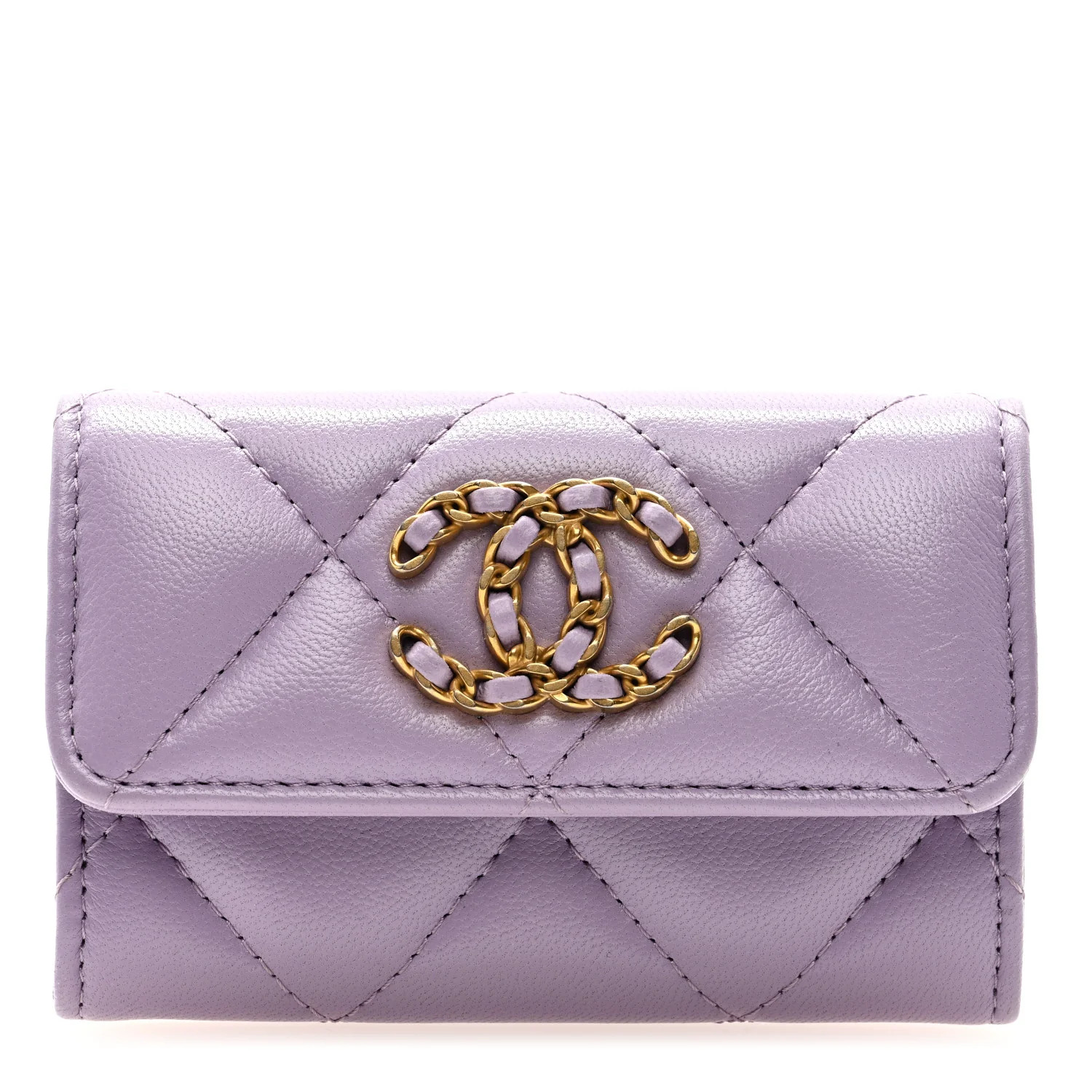 Shiny Goatskin Quilted Chanel 19 Flap Card Holder Light Purple | FASHIONPHILE (US)