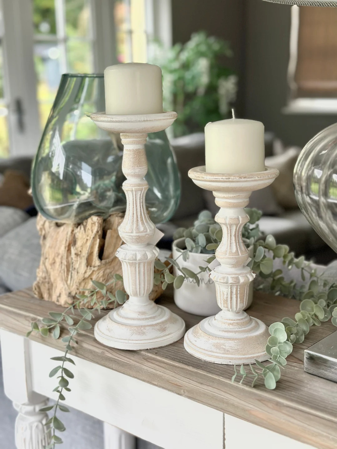 White Washed Wooden Candlestick  - Available  in 2 sizes | Etsy (US)