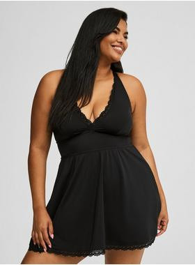 Wireless Mid Lace Trimmed Swim Dress With Brief | Torrid (US & Canada)