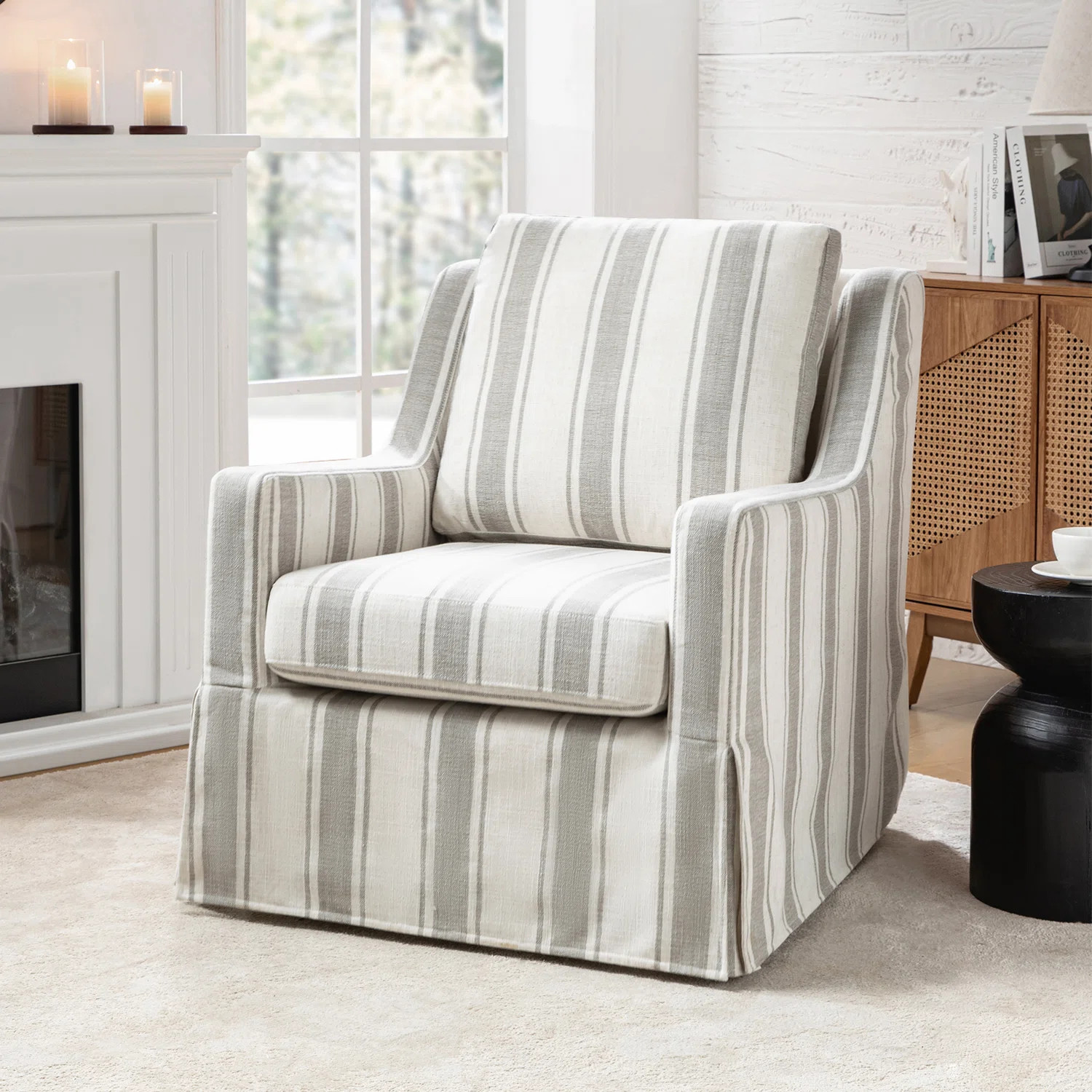 Wimberly 30"W Farmhouse Slipcover Swivel Rocking Chair with Pillow Back | Wayfair North America