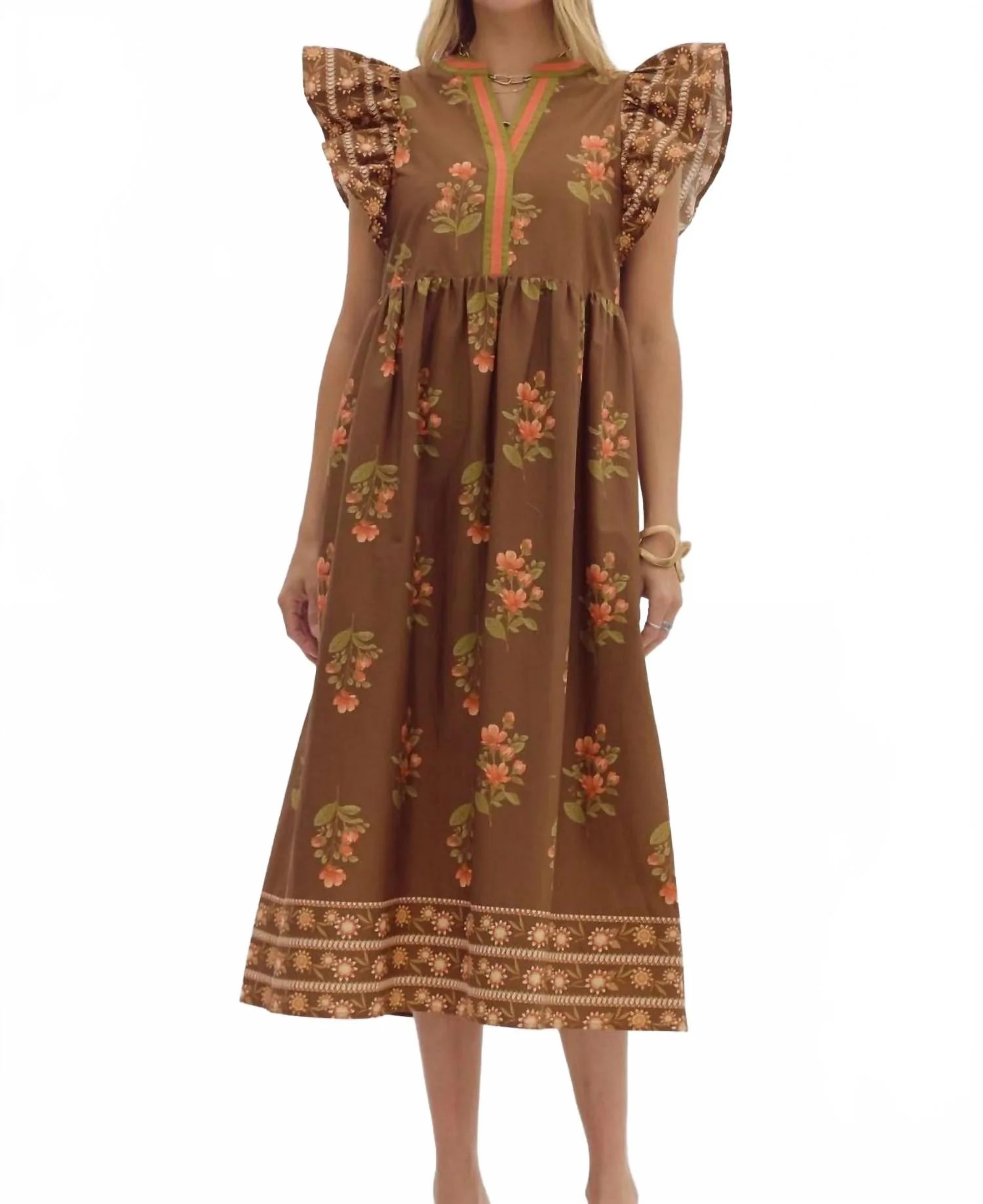 Afternoon Blooms Midi Floral Dress In Brown | Shop Simon
