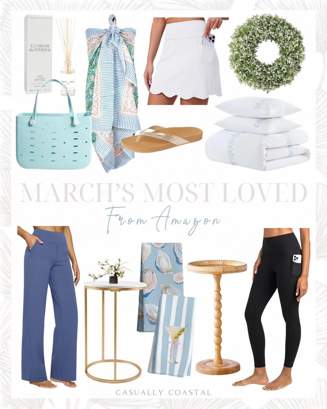 March’s Most Loved From Amazon

Coastal home decor, coastal wreath, coastal drink table, coastal bedding, Amazon bedding, Amazon leggings, amazon skort, amazon sandals, C shaped side table, slide under couch side table, 26” boxwood wreath, spring front door wreath, beach bag, Amazon beach bag, rattan small side table, cotton block print sarong, white golf skort, athletic golf skort, black leggings, 7/8 length leggings, coastal oyster shell and martini kitchen towels, Amazon kitchen towels, wide leg yoga pants, REEF flip flops, sweet water decor salt & sea reed diffuser set, white and blue bedding 

#LTKHome