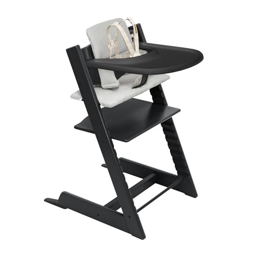 Stokke Tripp Trapp High Chair 2 (Black), Cushion 2 (Nordic Grey) + Stokke Tray (Black) - Includes Chair + Baby Set with Removable Harness for Children 6-36 Months | Amazon (US)
