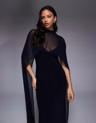ASOS DESIGN exaggerated cape maxi dress in navy | ASOS | ASOS (Global)