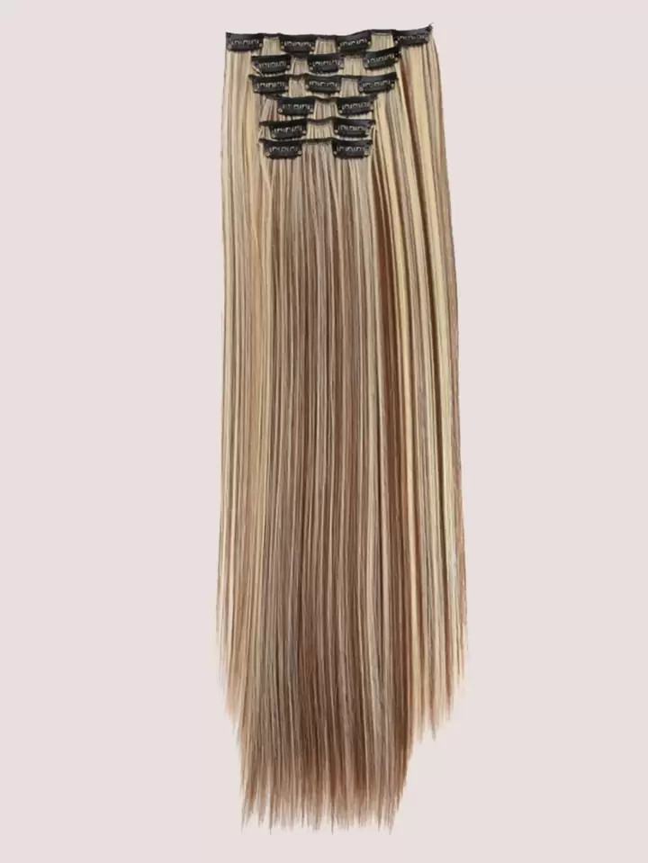 Hair extensions Multicolor 16 clip 6-piece straight hair synthetic wig piece for women | SHEIN