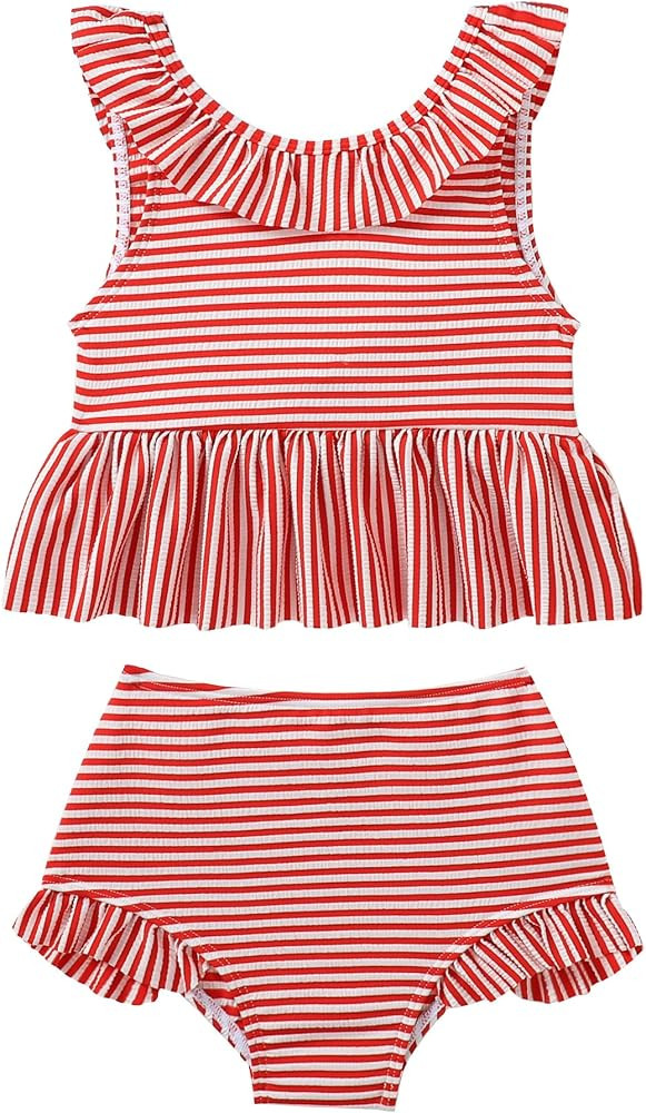 Baby Girl Swimsuit Back Bow Striped Bikini Toddler Girls Two Piece Summer Beach Bathing Suit 6M-5... | Amazon (US)