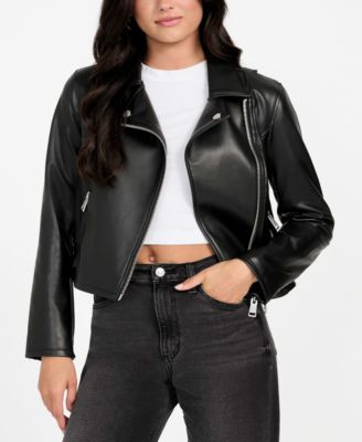 Guess Women's Long Sleeves Moto Jacket - Cream White Multi | Macy's