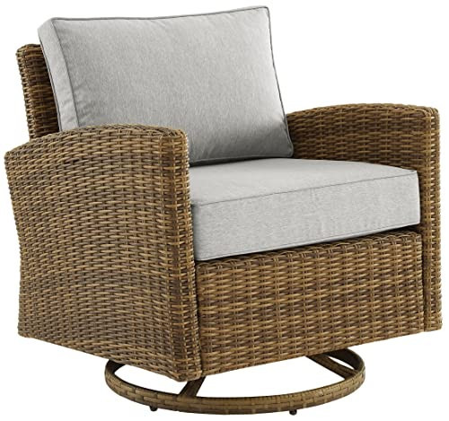 Crosley Furniture Bradenton Swivel Rocker Outdoor Chair, Wicker Patio Chairs for Porch, Deck, Balcony, Brown with Gray Cushions | Amazon (US)