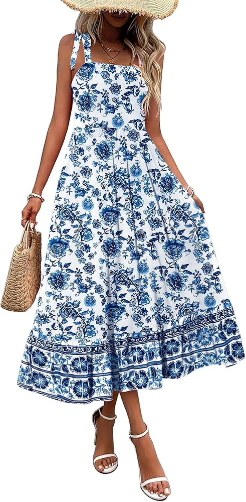Zeagoo Women Summer Maxi Dress with Pockets 2025 Spaghetti Strap Sundress Casual Flowy Boho Dress... | Amazon (US)