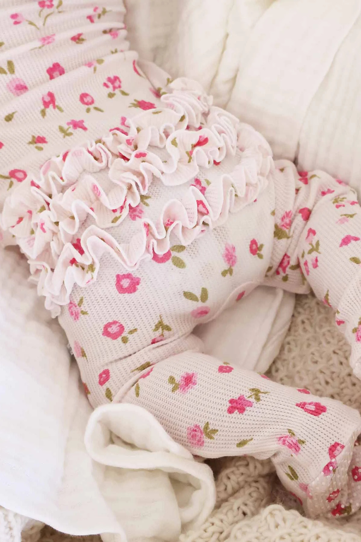 Penny's Posies Bamboo Waffle Ruffle Zipper Footie | Caden Lane
