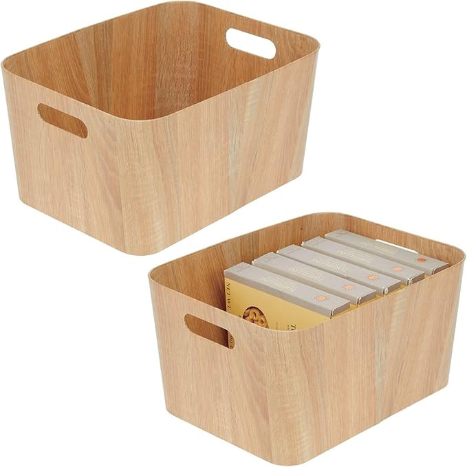 mDesign Wood Print Food Bin Box with Handles - Rustic Basket for Kitchen and Pantry Vegetable and... | Amazon (US)