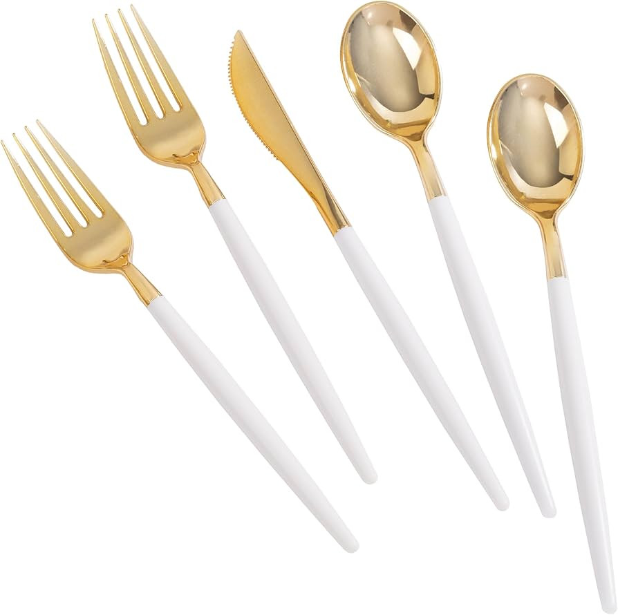 MirthMood 60 PCS Gold Plastic Silverware,Gold Silverware Disposable,Disposable Utensils Heavy Dut... | Amazon (US)