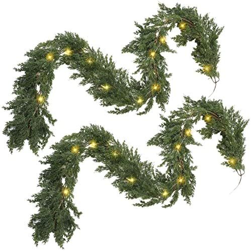 LED Christmas Cedar Garland Artificial Pine Cypress Vines with Light Christmas Garland with Light... | Amazon (US)