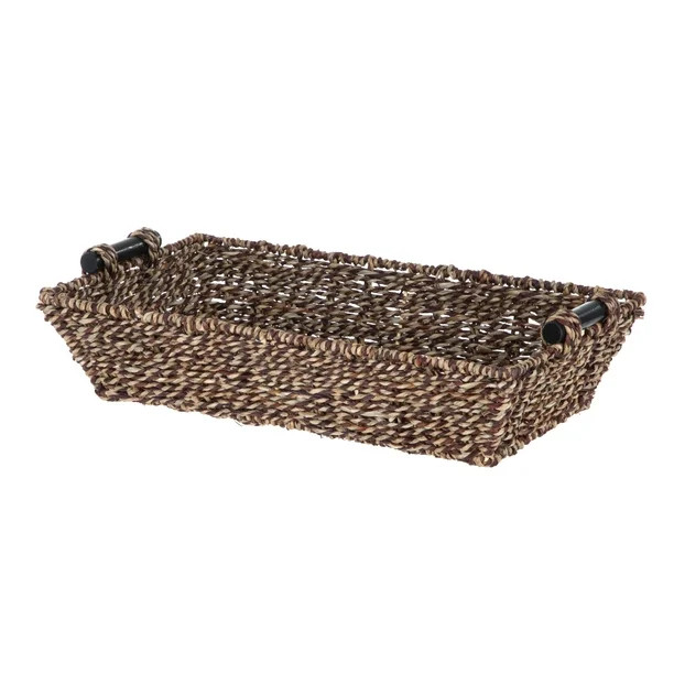 Mainstays Rectangle Brown Seagrass Basket with Wood Handles - Walmart.com | Walmart (US)