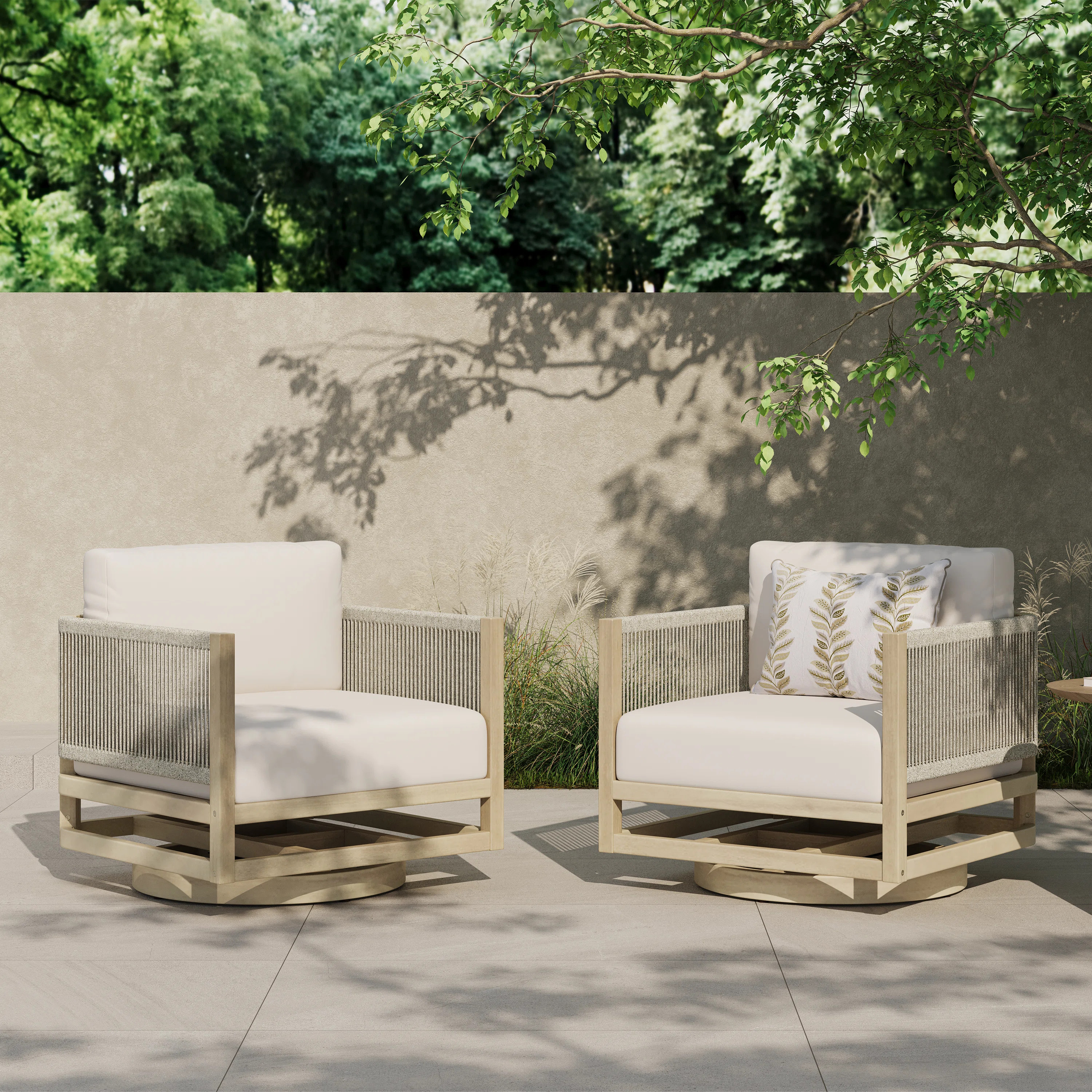 Porto Modern Coastal Acacia Wood Swivel Patio Club Chair with Rope Detailing and Water-Repellent ... | Wayfair North America