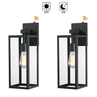 1-Light 17.25 in. H Matte Black Outdoor Wall Lantern Sconce Dust to Dawn (2-Set on 1 package ) | The Home Depot