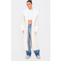 Sand Faux Fur Trim Contrast Faux Suede Coat | PrettyLittleThing US