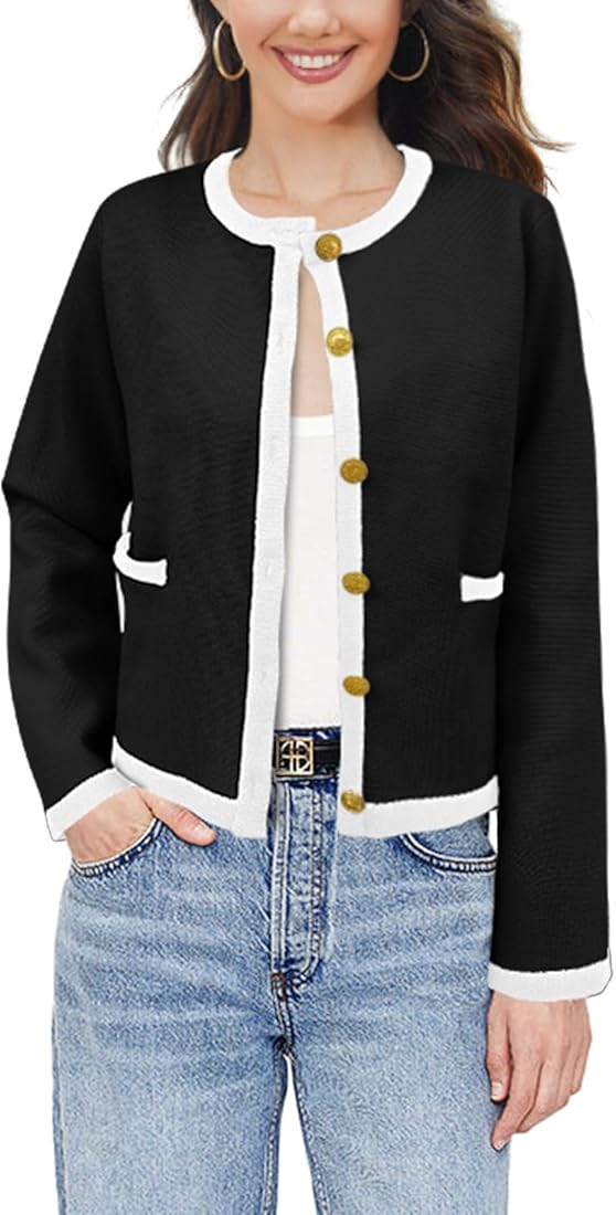 SuperPrity Cardigan Sweaters for Women Long Sleeve Button Down Cropped Knit Coat Jacket with Pock... | Amazon (US)