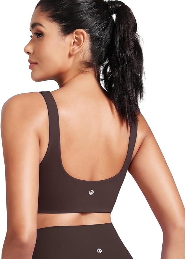 HeyNuts Womens U Back Sports Bra, Scoop Neck Low Impact Workout Yoga Tops Padded with Built in Br... | Amazon (US)