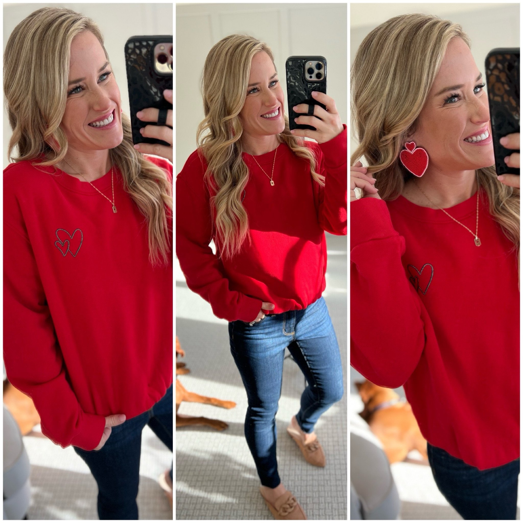 Red sweatshirt
Heart sweatshirt
Wear red 

#LTKSeasonal #LTKstyletip #LTKshoecrush