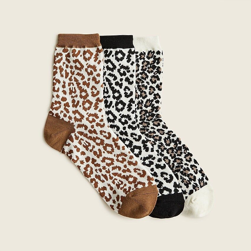 Bootie socks three-pack in leopard print | J.Crew US