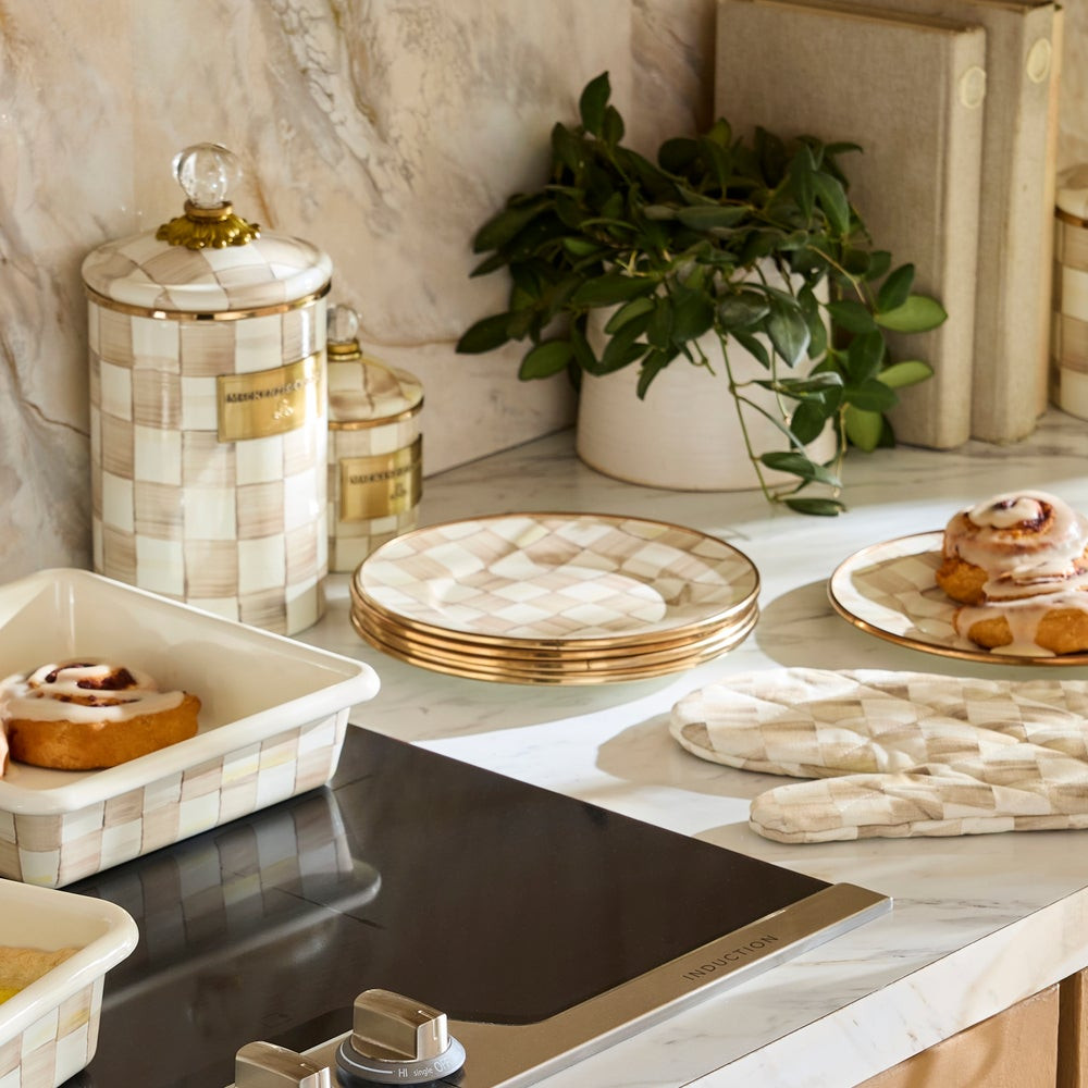 Mocha Check Appetizer Plates, Set of 4 | MacKenzie-Childs
