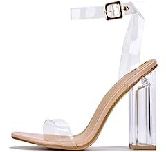 Cape Robbin Maria-2 Clear Chunky Block High Heels for Women, Transparent Strappy Open Toe Shoes H... | Amazon (US)