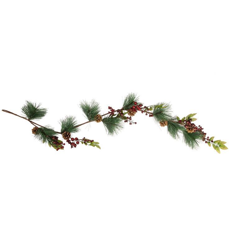 Northlight 4.5' x 5.5" Unlit Snow Dusted Pine Cones, Berries, and Long Pine Needles Artificial Ch... | Target