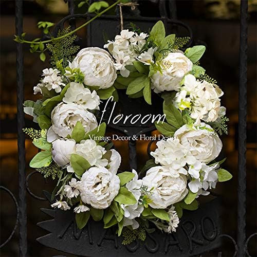 Floral Wreath, Door Wreath, Artificial White Peony Wreath for Front Door 15''-16'', Front Door De... | Amazon (US)